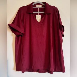 NWT Grace+Emma Burgundy Short Sleeve Shirt